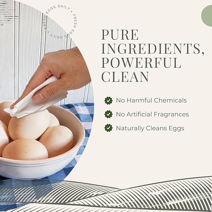 Fresh Eggs Daily Egg Wipes – Enzyme-Based Egg Cleaner for Backyard Chickens No Rinse Needed Natural Enzyme Formula - Natural Cleaning Wipes (2-Pack)