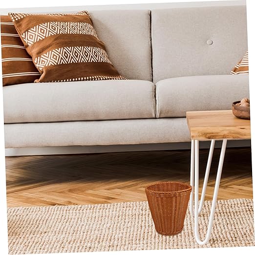 Vaguelly Woven Trash Can with Lid Imitation Rattan Wastebasket for Home Office Sturdy Storage Container for Sundries Stylish Bedroom and Living Room Garbage Basket