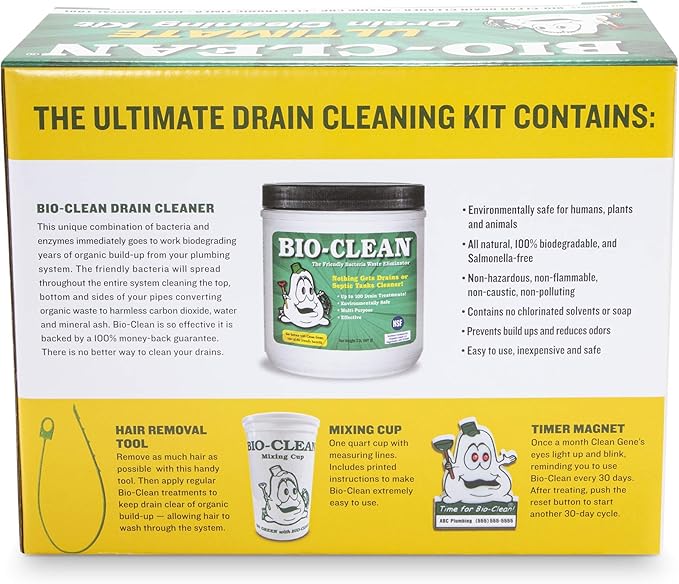 Bio-Clean Ultimate Drain Cleaning Kit Cleans Drains- Septic Tanks - Grease Traps All Natural and 100% Guaranteed No Caustic Chemicals! Removes fats Oil and Grease Completely Cleans Your System.