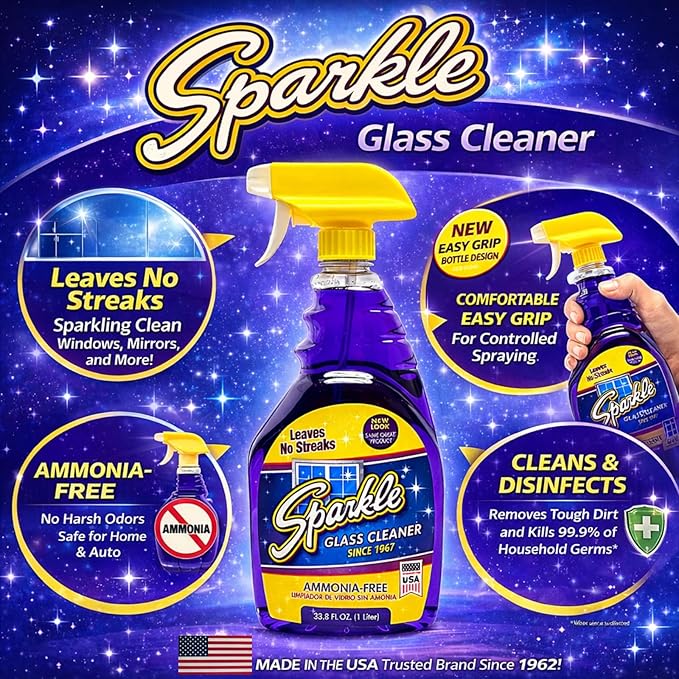 Sparkle Glass Cleaner Refill 1 Gallon (128 Fl Oz) – Ammonia-Free Heavy Duty Streak-Free Formula for Windows Mirrors &amp Glass (Pack of 6)