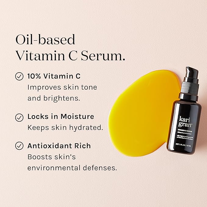 Kari Gran 10% Vitamin C Serum | Clean moisturizing skin brightening serum for glowing skin