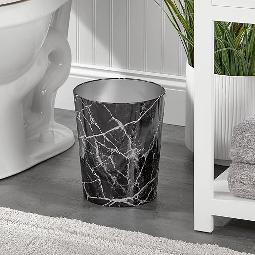 mDesign Round Metal Small 1.7 Gallon Recycle Trash Can Wastebasket Garbage Container Bin for Bathrooms Kitchen Bedroom Home Office - Durable Stainless Steel - Mirri Collection - Black Marble