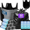 65 Gallon Trash Bags Heavy Duty 1.2 Mil 60 Count Bulk with 4 Innovative Flap Ties | Compatible with Rubbermaid Brute 65 Gallon Rollout Trash Can Bin | Tear &amp Leak Resistant Black