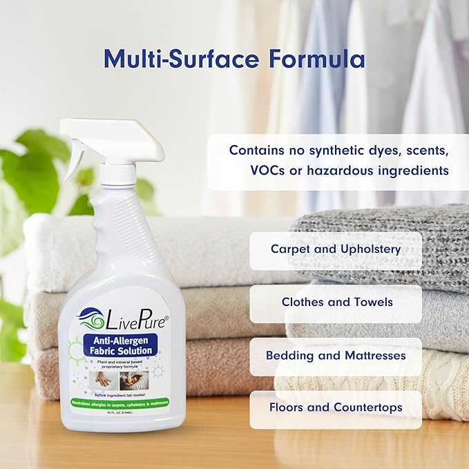 LivePure Anti-Allergen 32 OZ Fabric Spray for Household Surfaces 2 Pack