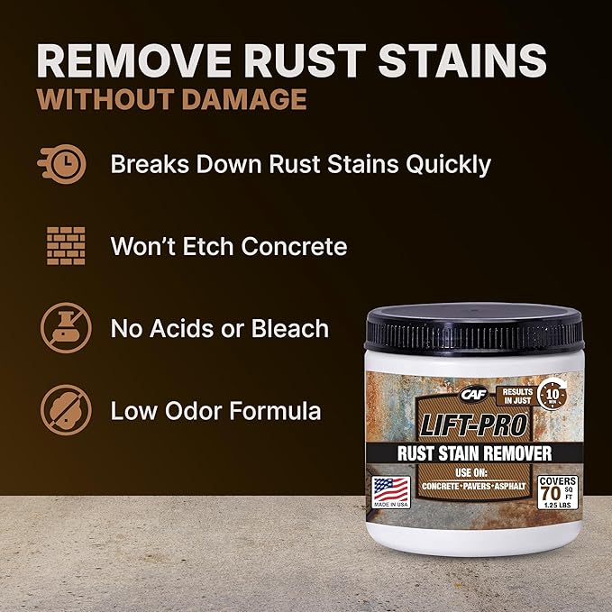 CAF Lift Pro Rust Stain Remover Concentrate for Concrete Pavers Brick Tile and Grout Outdoor Natural Cleaner Powder Makes 1 Gallon No Scrub Rust Remover for Driveway Patio and Asphalt Surfaces
