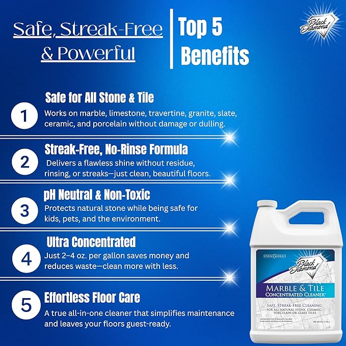 Black Diamond Stoneworks MARBLE &amp TILE FLOOR CLEANER. Great for Ceramic Porcelain Granite Natural Stone Vinyl and Brick. No-rinse Concentrate.(4-Gallons)