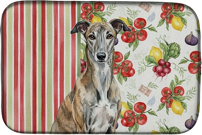 Caroline's Treasures Brindle Greyhound Vegetables Dish Drying Mat Absorbent Dish Drying Mat Pad for Kitchen Counter Dish Drainer Mat for Countertop 14 x 21 Multicolor
