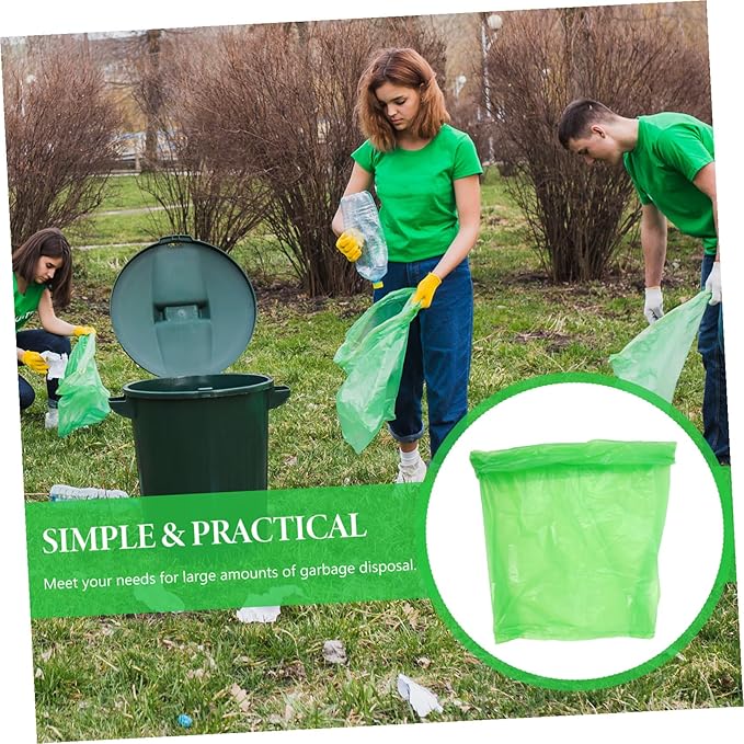 Mipcase 50pcs Thickened Plastic Trash Bags Extra Strong Tear-resistant Kitchen Garbage Liners for Bathroom Wastebasket Use Green Large Capacity Can Liners