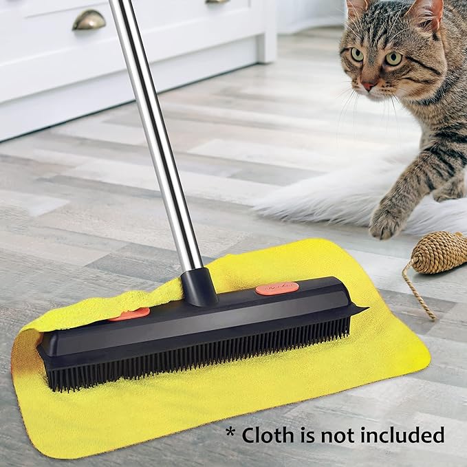 LandHope Carpet Rake for Pet Hair Remover Long Handle with Squeegee Rubber Broom Carpet Brush Non Scratch Bristles Fur Remover Indoor Outdoor Push Broom for Cat Dog Hair Hardwood Tile Windows Clean