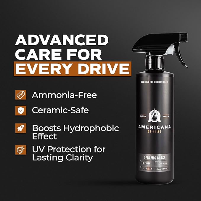 Ceramic Glass Cleaner 16 oz - Streak-Free Formula for Automotive Glass Enhanced with Ceramic Protection