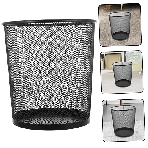 GLEAVI 2pcs Stable Iron Material Round Wastebasket Trash Can for Living Room Storage Holder Black