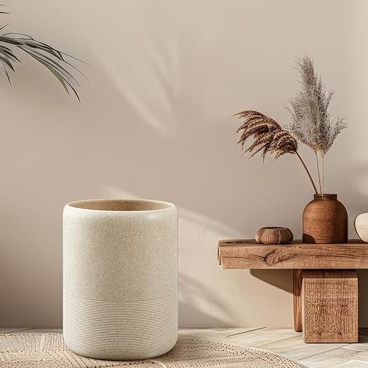 Marsui Resin Wastebasket Round Marble Compact Trash Can Mini 2 Gallons Garbage Bin Gravel Wastepaper Basket for Bathroom Powder Room Kitchen Home Office 7.9 x 9.8 Inch (Gravel)