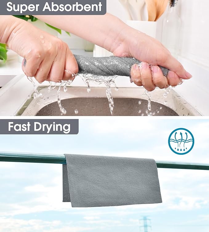 KitchLife Microfiber Cleaning Cloth Roll 100 Pack - Tear-Away Microfiber Paper Towels Lint-Free Reusable Washable for Kitchen Car Dishes and Sensitive Surfaces (Dark Gray)
