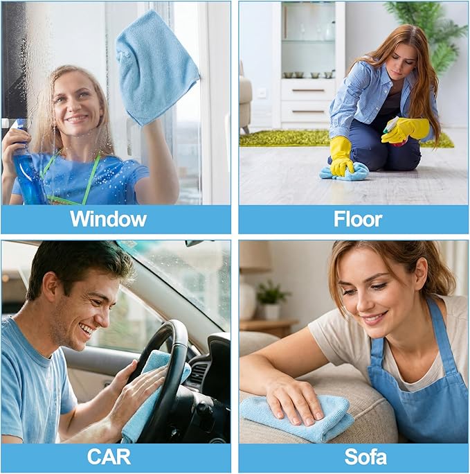 Nuenen Cleaning Cloths for Cars 16 x 16 Inch Ultra Absorbent Towels Drying Microfiber Reusable Cleaning Supplies House Kitchen Window Microfiber Towel(Light Blue60 Pcs)