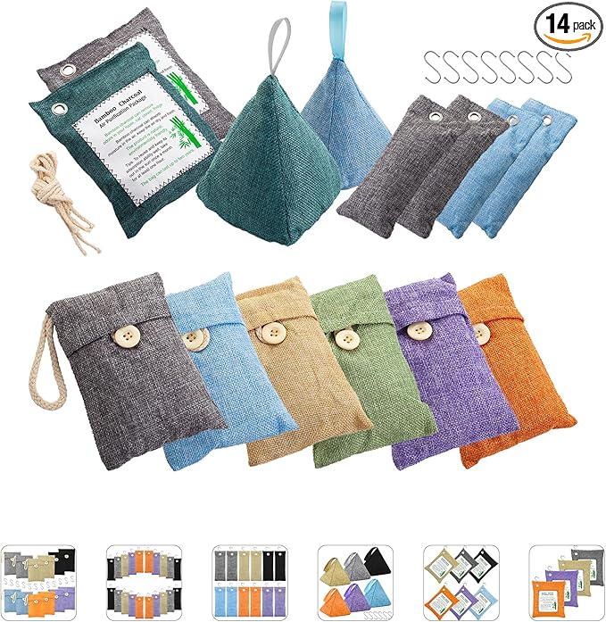 Charcoal Bags Odor Absorber (10x100g+4x200g) Activated Bamboo Charcoal Air Purifying Bags Charcoal Odor Eliminating Bags for Home &amp Car Shoes Closet Pet -14 PACK