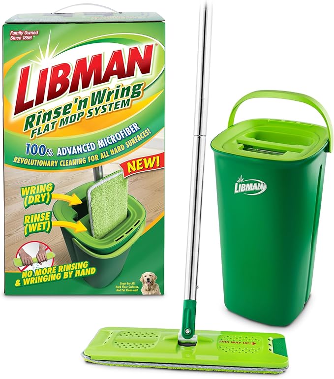 Libman Rinse 'n Wring Mop and Bucket System | Microfiber Floor Mop | Hardwood Floor Cleaner | Wet &amp Dry Mop | Clean &amp Dirty Water Chambers | Power Blades | 1 Total Microfiber Pad