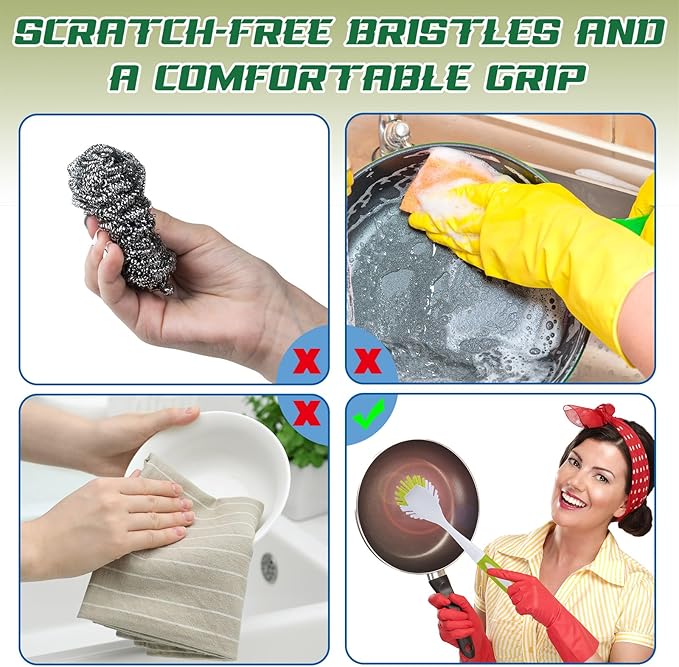 Hsei 20 Pcs Light Green Kitchen Scrub Dish Brush Bulk with 11 Inch Anti Slip Handle Cleaning Dish Scrubber with Stiff Bristles Washing Scrub Brushes for Housekeeping for Pots and Pans Kitchen Sink