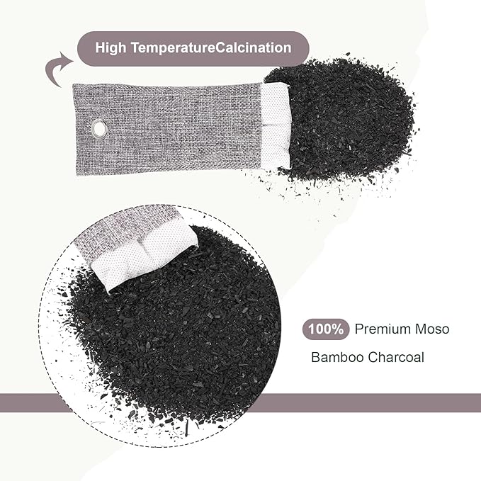 Nuanchu 24 Pcs Activated Charcoal Odor Absorber 50g/100g/200g Air Purifying Bamboo Charcoal Bags Natural Shoe Odor Absorber Deodorizer Absorbers for Fresh Car Home Closet Pet Basement Smell(Grey)