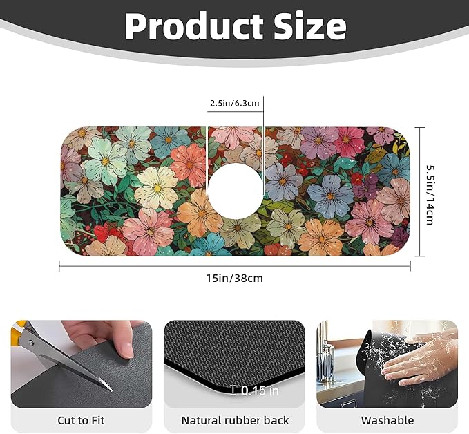 Colorful Wildflowers Dish Drying Mat for Kitchen Counter 16x18 Microfiber Absorbent Fast Dry Mat 2Pcs Dish Mat Faucet Mats Sets Large Drying Kitchen Mat Kitchen Drying Pad Coffee Bar Decor Gifts