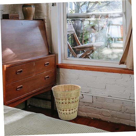 Retro Woven Trash Can Manual Weave Rubbish Container Decorative Wastebasket for Home Storage and Organizing