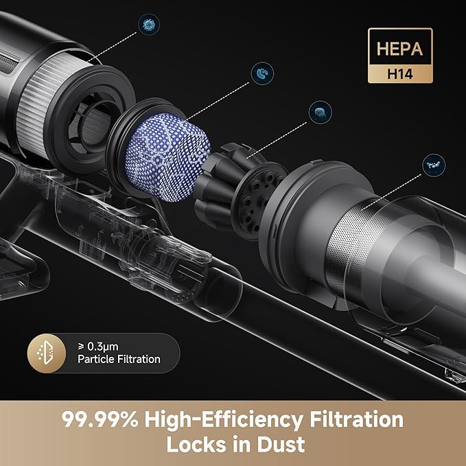 DREAME Cordless Stick Vacuum Cleaner Z30 Essential 210AW Suction with Big Dust Cup Up to 90 Mins 99.99% Filtration Efficiency HEPA H14 Filter Dust Reveal Technology Multi-Surface Vacuuming