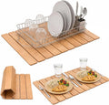 Large Stone Drying Mat 24x16 – Diatomaceous Earth Stone Dish Drying Mat – Foldable Ultra-Absorbent &amp Quick-Drying Countertop Protector for Cups Plates Utensils &amp Cookware - Wood Grain Tex