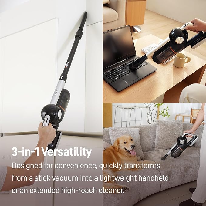 CoreJet5+ Cordless Vacuum Cleaner 450W 150AW 33KPA Self-emptying Stick Vacuum with All-in-One Dock &amp 2 Rechargeable Battery for Home Pet Hair Carpets and Floors 3 Power Modes Up to 60 Mins