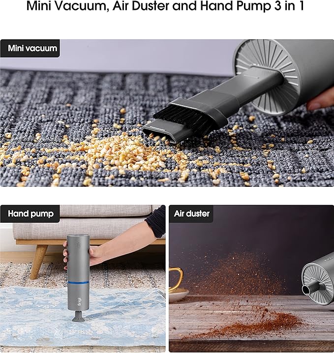 Brigii Mini Handheld Vacuum Cordless 3 in 1-Car Vacuum &amp Air Duster &amp Hand Pump Portable Rechargeable Cleaner for Car Interior Small Spaces Crevices-Y120 Pro