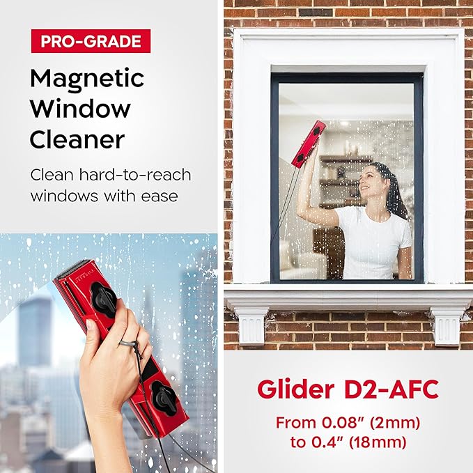 Tyroler Outside Magnetic Window Cleaner Tool | The Glider D-2 AFC Double-Sided Window Cleaners Tool Fits Windows 0.1-0.7 Thick | Magnet Window Cleaner | Magnetic Glass Cleaner | Limpiador magnetico