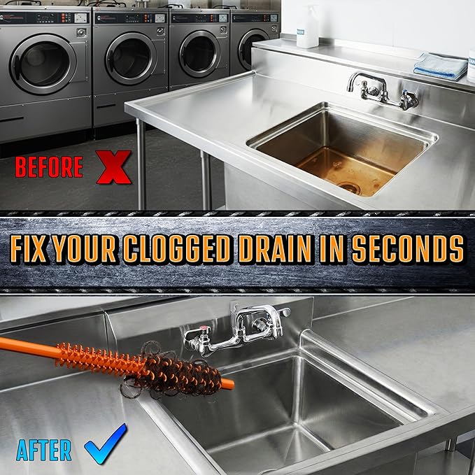 FlexiSnake Pro Drain Weasel Sink Snake Cleaner with New Molded Tip - 18″ - Drain Snake Clog Remover Tool with Rotating Handle &amp 5 Wand Refills - Easy to Use on Drains &amp Grates - Made in USA -