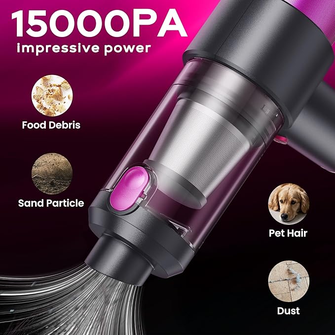 Car Vacuum Handheld Vacuum Cleaner 15000PA Suction Mini Vacuums with Air Duster and Blower Portable Hand Held Vacuum for Car House Crumbs Hair (Pink)