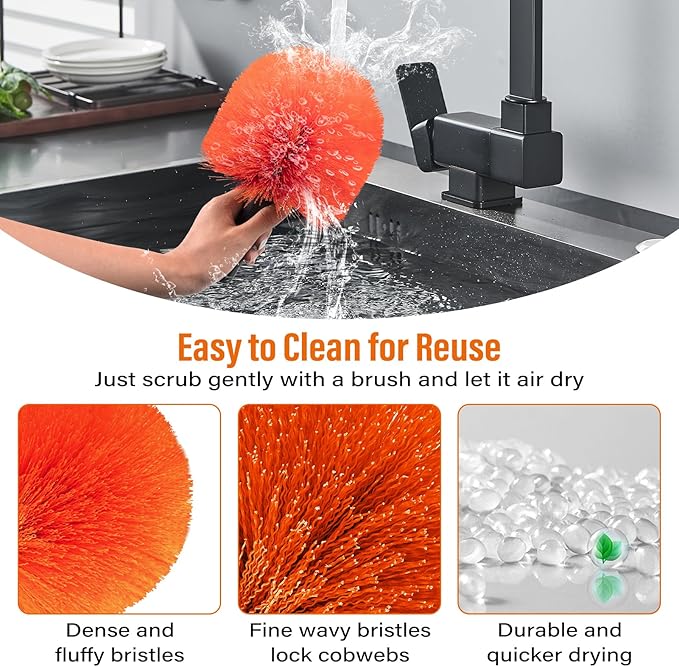 26 FT Cobweb Duster with Extension PoleSpider Web Brush with Pole Extend 5-20FTSpiderweb Cleaner with 4-Stage Telescopic Aluminum PoleSpider Brush Cobweb for Outdoor &amp Indoor Cleaning