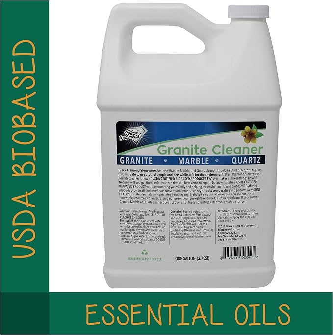 Black Diamond Stoneworks Granite Counter Cleaner: USDA Certified BIOBASED- Safe for Granite Quartz Marble Travertine Countertops. 1-Quart / 1-Gallon