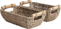 StorageWorks Small Baskets for Shelf Seagrass Woven Basket with Wooden Handles for Gifts 2-Pack