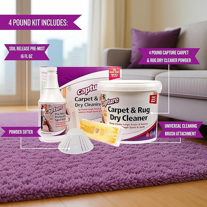 Capture Carpet Total Care Kit 400 - Home Couch and Upholstery Car Rug Dogs &amp Cats Pet Carpet Cleaner Solution - Strength Odor Eliminator Stains Spot Remover Non Liquid &amp No Harsh Chemical