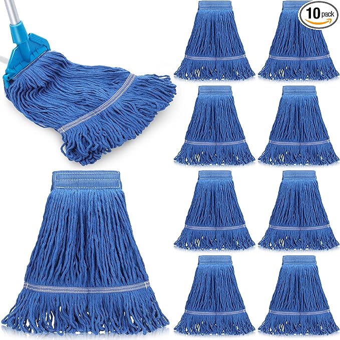 Nuogo 10 Pcs Commercial Mop Head Replacement Floor Cleaning Wet Heavy Duty Commercial Mop Refills General Cleaning(27.6 InchBlue)