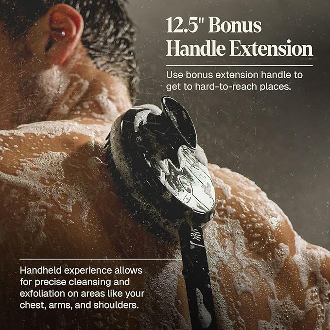 Black Wolf Silicone Body Scrubber &amp Exfoliator - Vibrating Loofah Shower Scrubber Brush with Handle Extension for Back - Deep Cleaning &amp Exfoliating Body Scrub - Bath Hygiene Essentials - Men