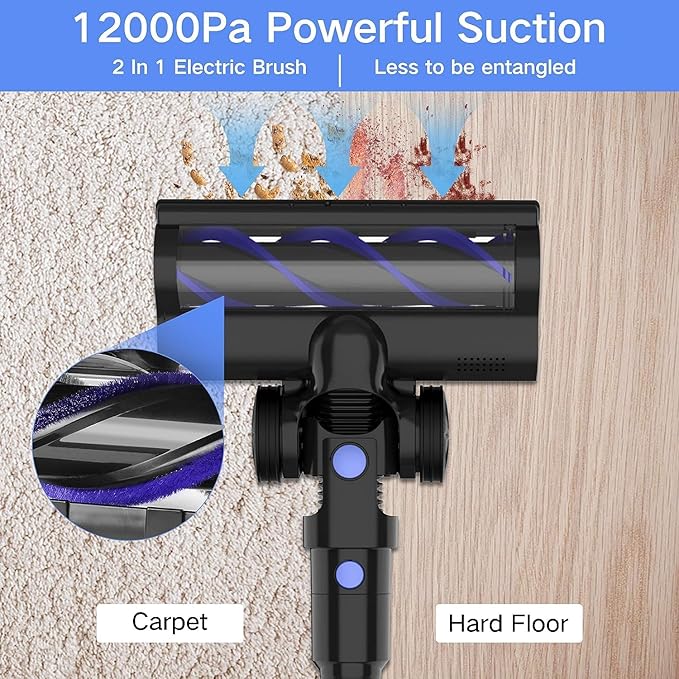 Cordless Vacuum Cleaner 4-in-1 Vacuum Cleaners for Home Handheld Vacuum Cleaner with 40 mins Runtime Stick Vacuum for Apartment Carpet Black 2 Batteries