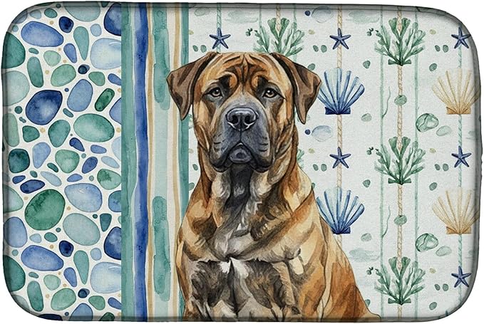 Caroline's Treasures Brindle Boerboel Coastal Sea Glass Dish Drying Mat Absorbent Dish Drying Mat Pad for Kitchen Counter Dish Drainer Mat for Countertop 14 x 21 Multicolor