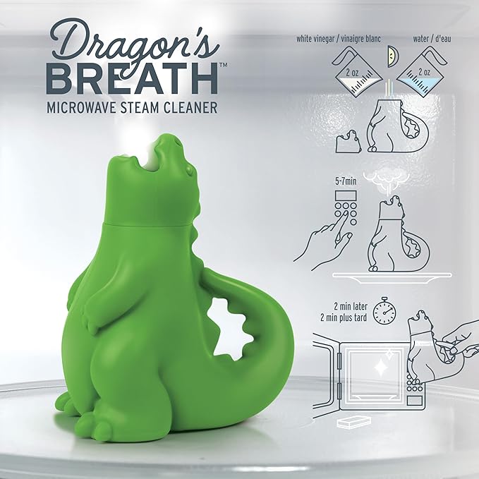 Genuine Fred DRAGON'S BREATH Microwave Steam Cleaner BPA-Free Silicone Dragon Design Easy to Use Reduces Cleaning Time Dishwasher Safe Fun and Effective Kitchen Gadget