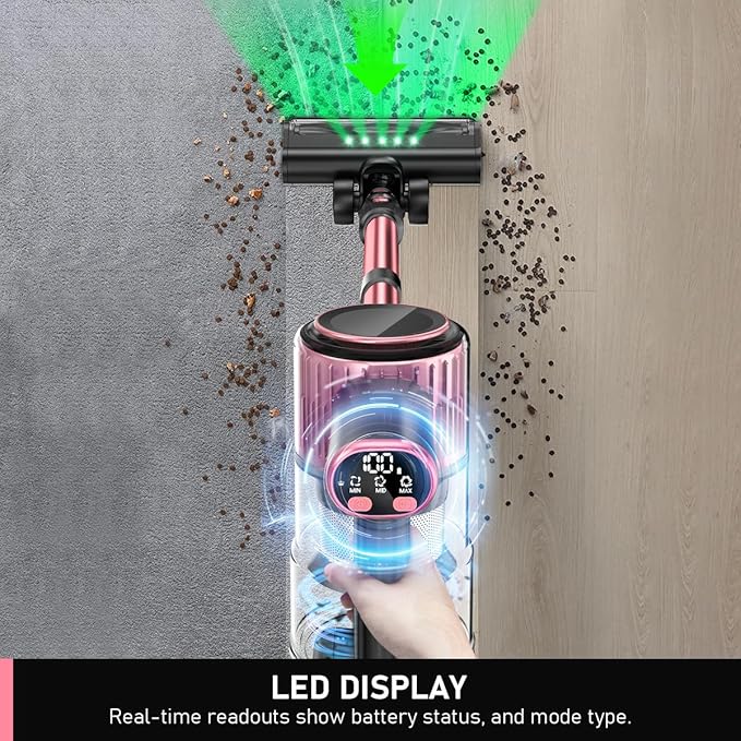 LED Cordless Stick Vacuum Cleaner for Apartments – Lightweight 4-in-1 Rechargeable Vacuum with LED Headlight Quiet Strong Suction Self-Standing &amp Easy Storage for Hardwood Floors &amp Carpets