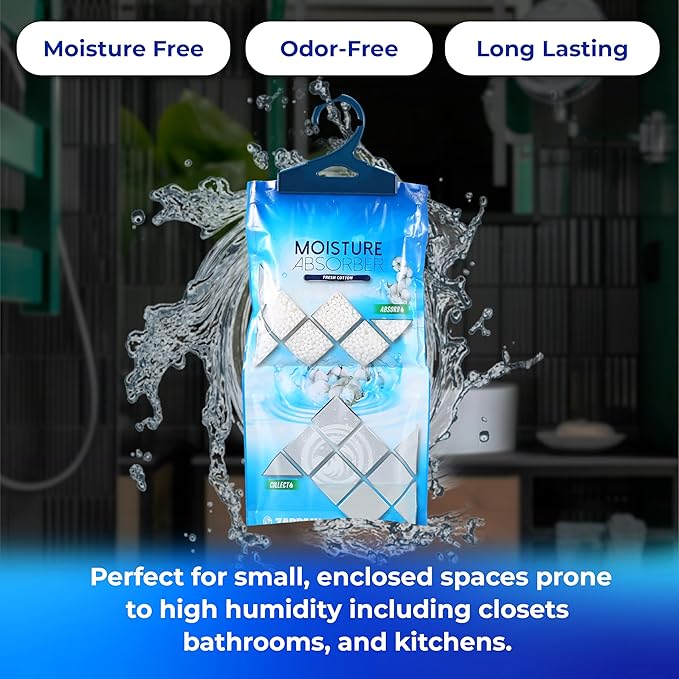 Hanging Moisture Absorber Fresh Cotton 10.6 oz/300g | Moisture Absorbing Bags for Bathroom Closet Kitchen &amp Vehicles | Removes Moisture Humidity &amp Odors | Portable Dehumidifier | Set Of 20