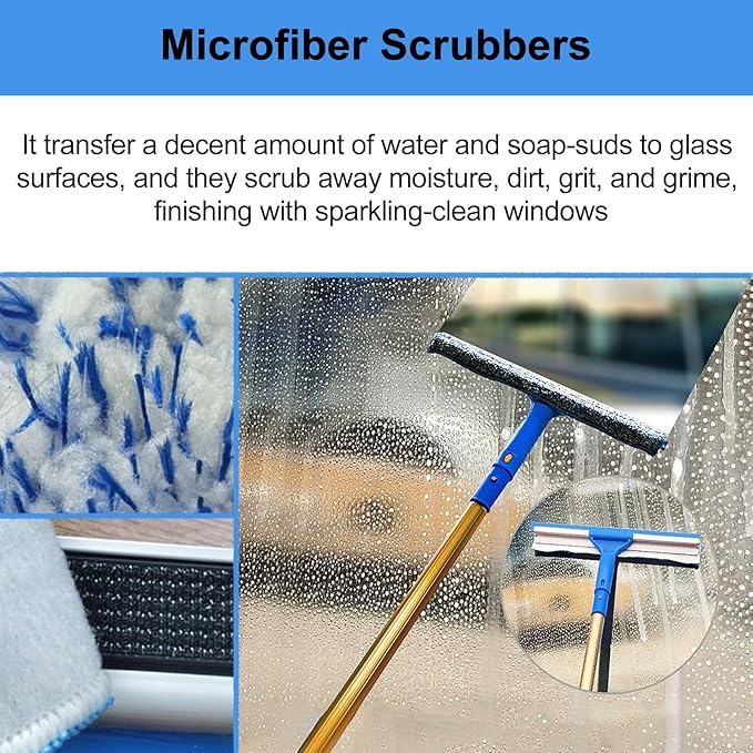 YXXSDP Indoor/Outdoor High Window Glass Cleaner Tool Highest Height Window Cleaning Kit with Rubber Squeegee and Adjustable Pole Car Windshield/Greenhouse Window Mop(3.3-18.7ft/1-5.7m)