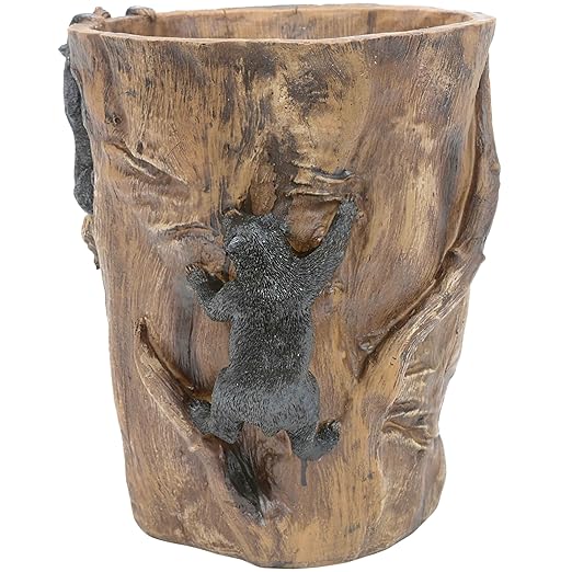 BLACK FOREST DECOR Climbing Black Bears Waste Basket – Rustic Bathroom Trash Can – 8.5 x 10