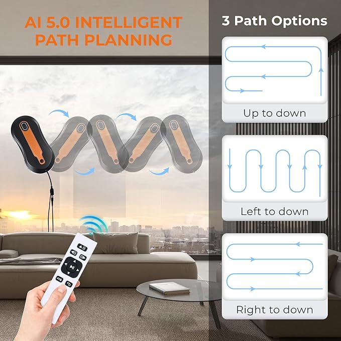 FRUITEAM Window Cleaning Robot with Dual Water Spray APP and Remote Control Automatic Window Cleaner with Leather Belt for Frame Glass Triple Safety System Smart Path Detection