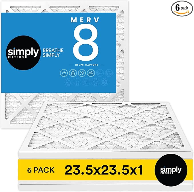 Simply 23.5x23.5x1 Air Filter Merv 8 6 Pack For Home AC Furnace &amp HVAC (Actual Size: 23.5x23.5xx0.75) DUST Pet &amp Allergy Control