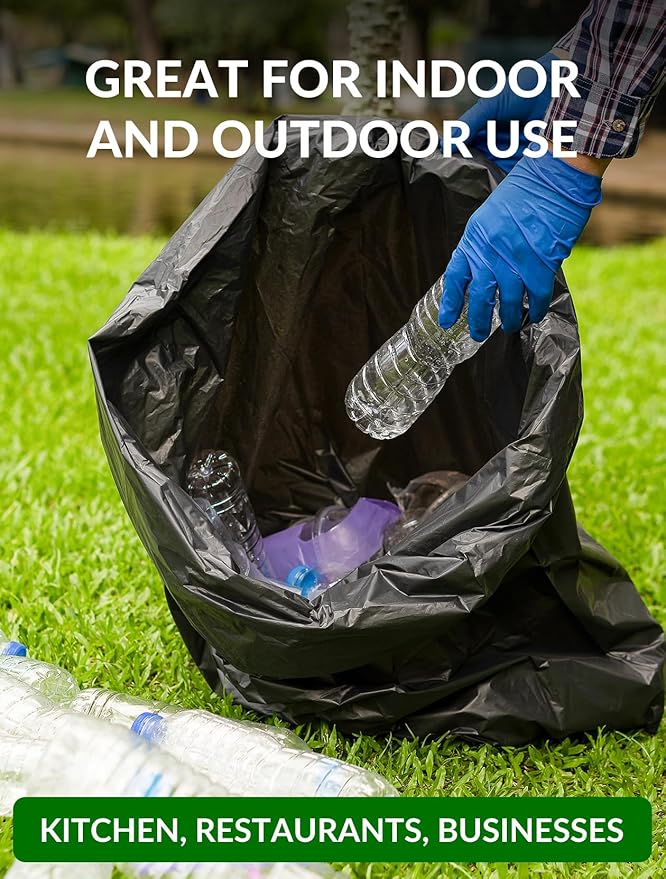 150 Count Heavy Duty Black Trash Bags 40-45 Gallon Large Garbage Bags 38 x 46 Inch 20 Micron Thick Leak-Resistant Trash Can Liners for Home Office Yard Cleanup