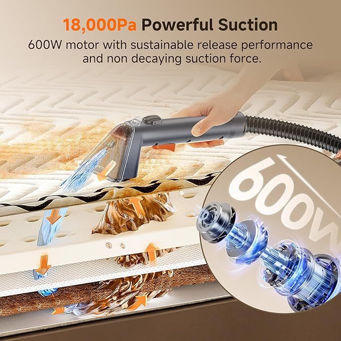 Uwant Portable Carpet and Upholstery for Deep Cleaner 18Kpa Carpet Cleaner Machine for Cars Pets with Cleaning Tool and Self Cleaning for Spot Rug Couch