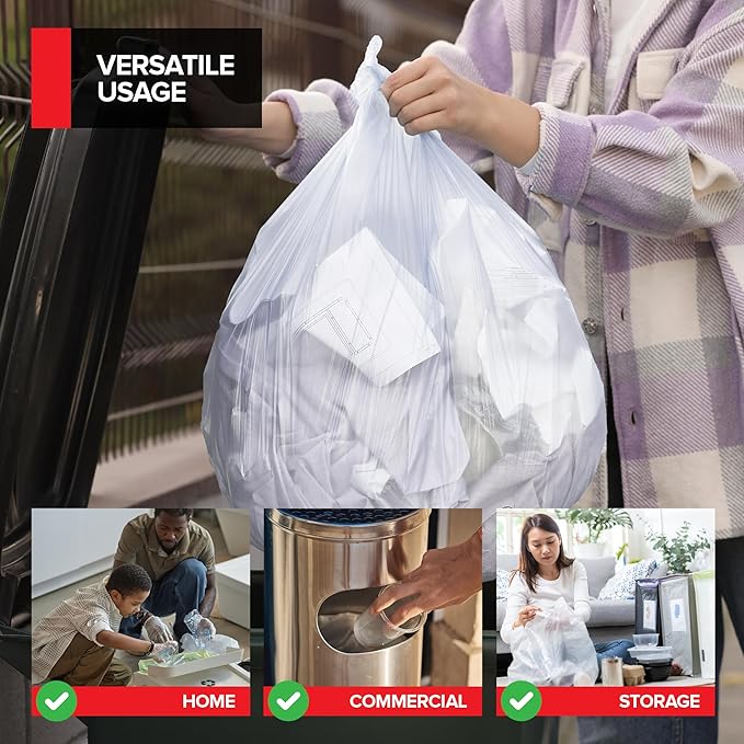 Stock Your Home Clear Trash Bags – 6-10 Gallon (1000 Pack) – Disposable Leak-Resistant Garbage Can Liners for Office Bathroom Deli Produce Dog Poop Cat Litter