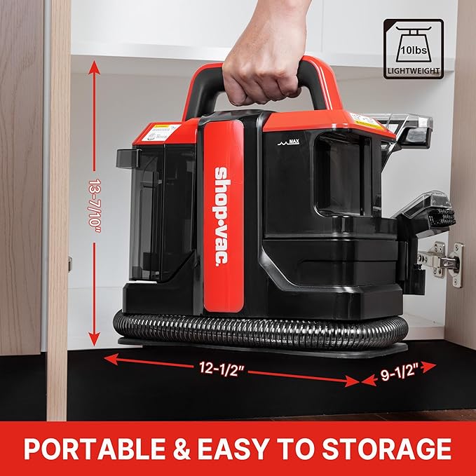 Shop-Vac Portable Carpet and Upholstery Cleaner Machine Powerful Spot Cleaner for Pet Stains Sofa Rug Mattress Curtain and Car Seats Lightweight with Two Cleaner Solutions